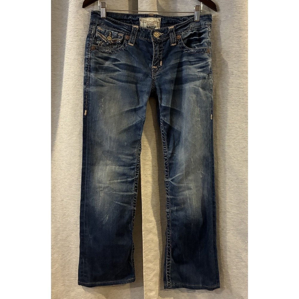 Big Star LIV Women's 29XXL Boot Cut Jeans Stretch Denim‎ Distressed Embroidery